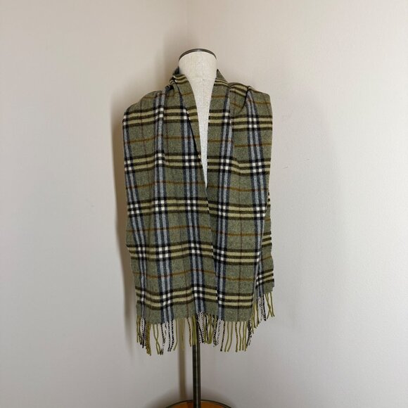 VTG Burberry London Nova Check Lambswool Scarf Green Unisex Classic Timeless - Picture 2 of 4